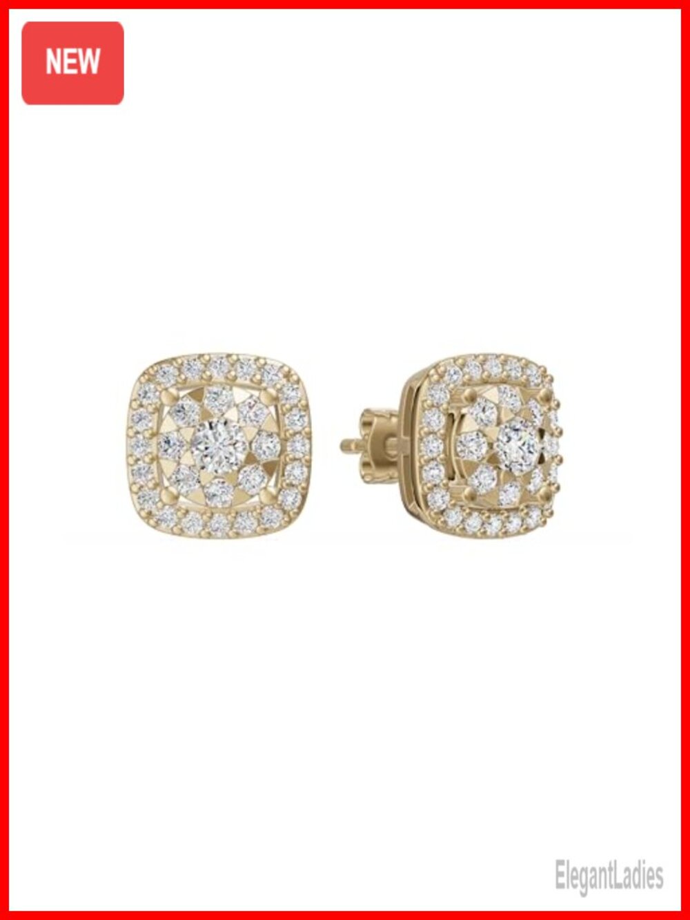Cushion Cluster Diamond Stud Earrings Gold Vermeil Sterling Silver